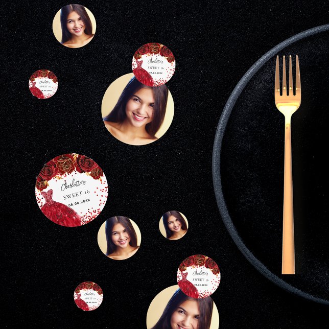 Sweet 16 red dress flowers white photo confetti (Creator Uploaded)