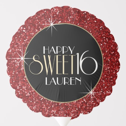 Sweet 16 Red Glitter Personalized Birthday Balloon