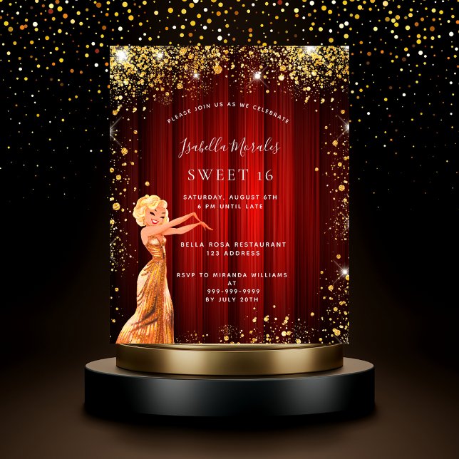 Sweet 16 red gold glitter dress movie budget flyer (Creator Uploaded)