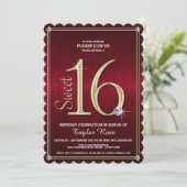 Sweet 16 Red/Gold Metallic Look Party Invitations (Standing Front)