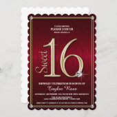 Sweet 16 Red/Gold Metallic Look Party Invitations (Front/Back)