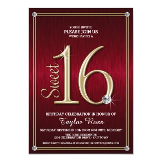 Sweet 16 Red/Gold Metallic Look Party Invitations