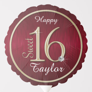 Sweet 16 Red Gold Metallic Personalized Birthday Balloon
