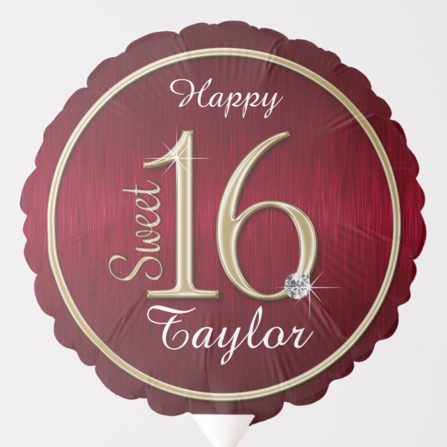 Sweet 16 Red Gold Metallic Personalized Birthday Balloon (Front)
