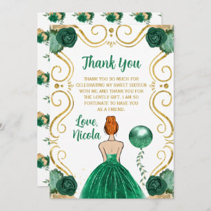 Sweet 16 Red Hair Princess Green Thank You
