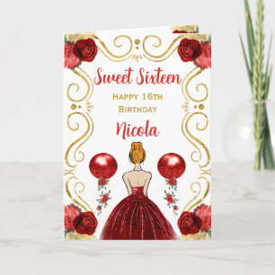 Sweet 16 Red Hair Princess Red Happy Birthday Card