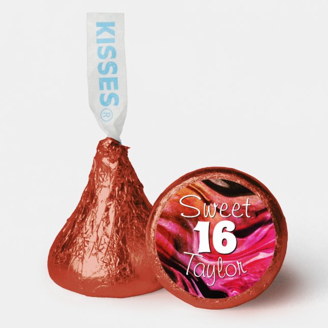 Sweet 16 Red & Orange Marble Personalized Hershey®'s Kisses® (Front)
