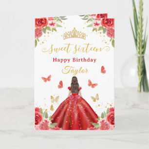 Sweet 16 Red Princess Brunette Girl Card