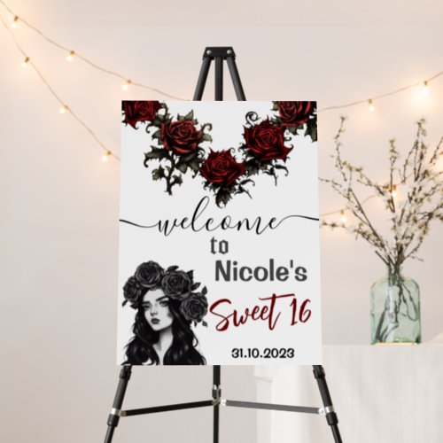 Sweet 16 Red Rose Gothic Girl BlackWhite Party Foam Board