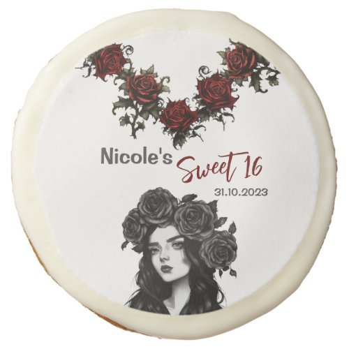 Sweet 16 Red Rose Gothic Girl BlackWhite Party Sugar Cookie