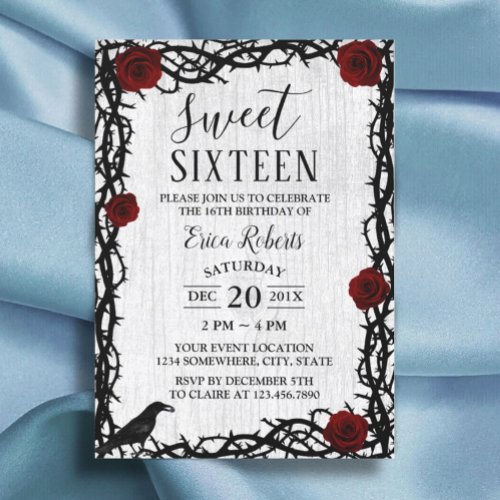 Sweet 16 Red Rose  Thorn Elegant Fairytale Rustic Invitation