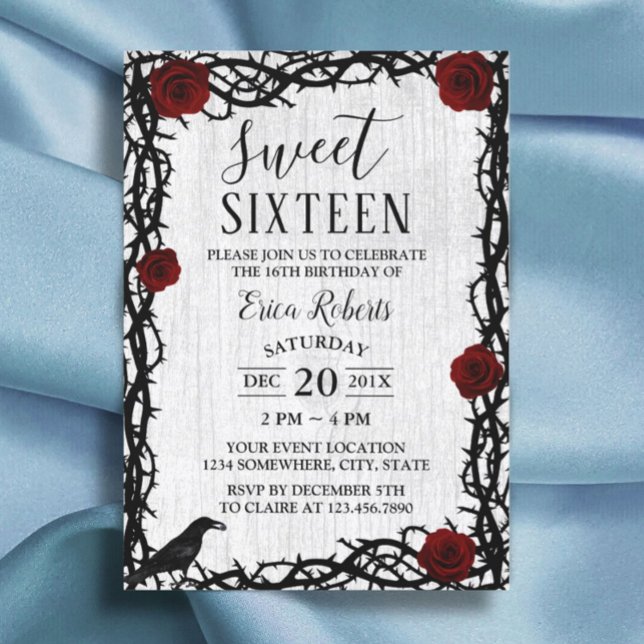 Sweet 16 Red Rose & Thorn Elegant Fairytale Rustic Invitation (Creator Uploaded)