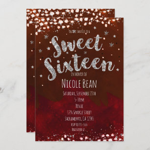 Sweet 16 Red & Silver Starry Night Invitations