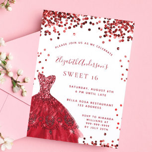 Sweet 16 red white dress elegant invitation