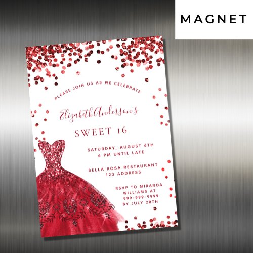 Sweet 16 red white dress luxury magnetic invitation