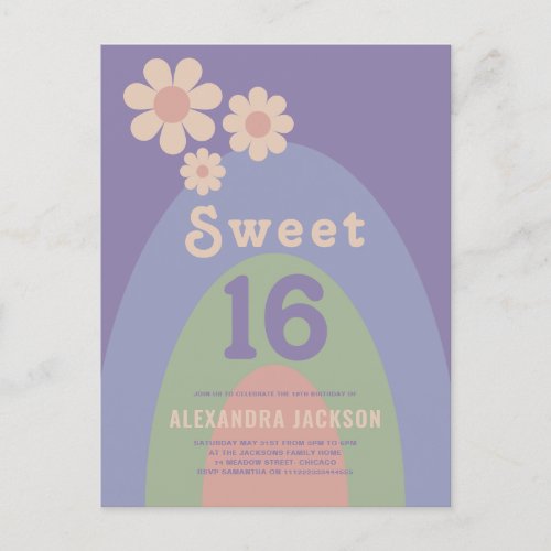 Sweet 16 Retro 16th Birthday Party Invitation Postcard