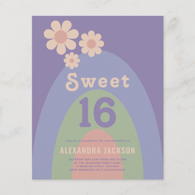 Sweet 16 Retro Birthday Party Budget Flyer (Front)