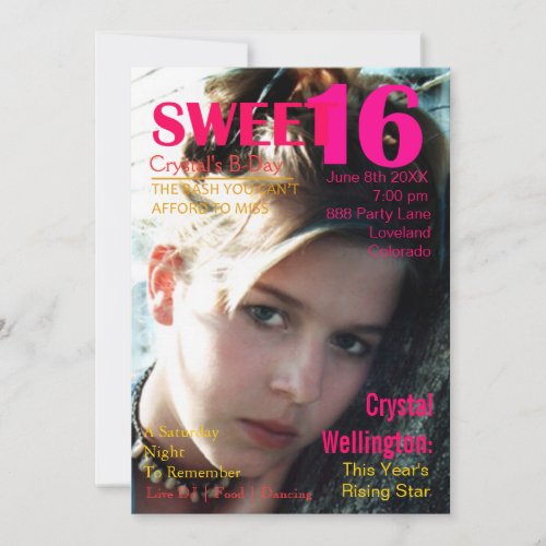 Sweet 16 Rising Star Red Magazine Cover Invite
