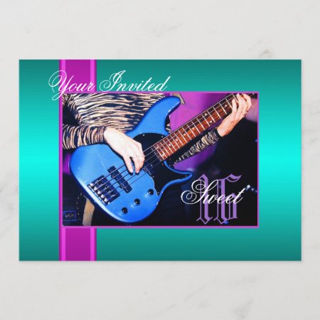 Sweet 16 Rock Guitar Teal Party Invitation