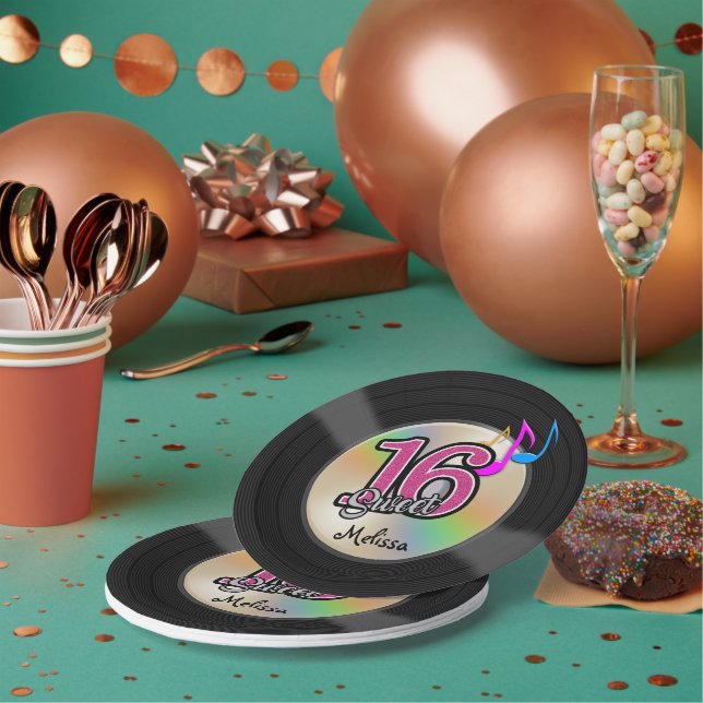 Sweet 16 Rock Music Party Personalized Paper Plates (Multi)