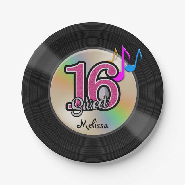 Sweet 16 Rock Music Party Personalized Paper Plates (Front)