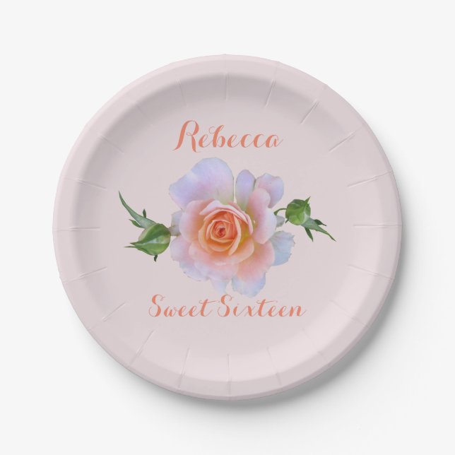 Sweet 16  Rose Birthday Paper Plates (Front)