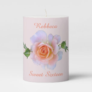 Sweet 16  Rose Birthday Pillar Candle