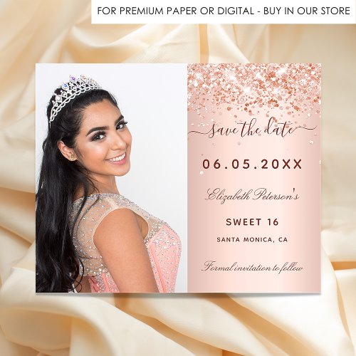 Sweet 16 rose blush photo budget Save the Date Flyer
