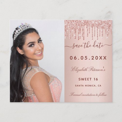 Sweet 16 rose blush photo QR budget Save the Date Flyer