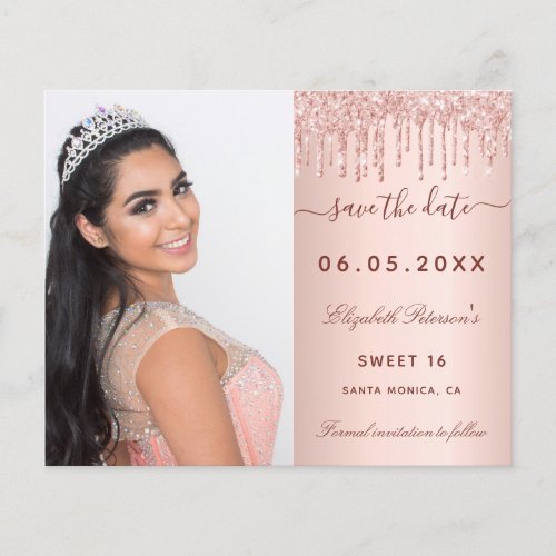 Sweet 16 rose blush photo QR budget Save the Date Flyer