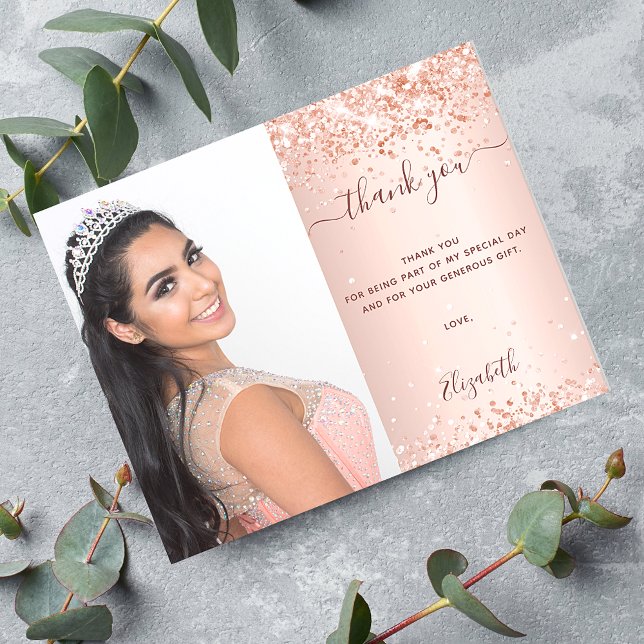 Sweet 16 rose blush photo thank you card (Creator Uploaded)