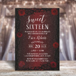 Sweet 16 Rose Flower & Thorn Burgundy Red Glitter Invitation<br><div class="desc">Sweet 16 Rose Flower & Thorn Burgundy Red Glitter Birthday Invitations.</div>