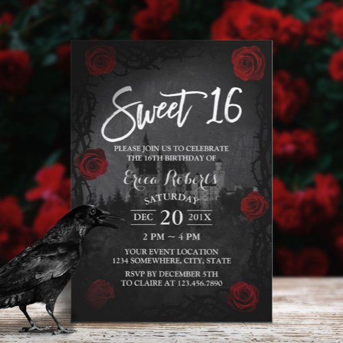 Sweet 16 Rose Flower  Thorn Fairy Castle Dark Invitation