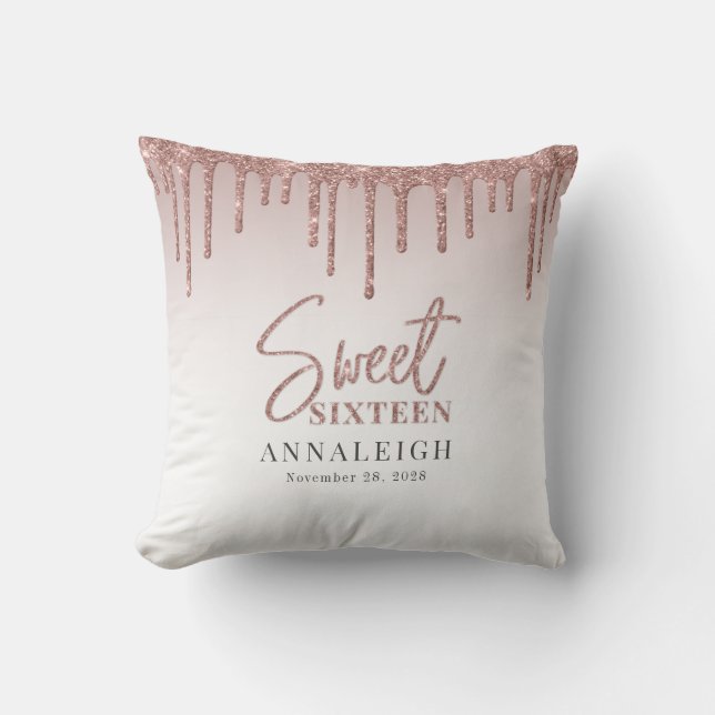 Sweet 16 Rose Gold 16th Birthday Party Throw Pillow (Front)