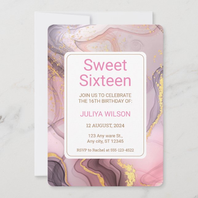 Sweet 16 Rose Gold birthday party Invitation (Front)