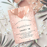 Sweet 16 rose gold blush balloons invitation<br><div class="desc">For an elegant Sweet 16,  16th birthday.  A rose gold background. Decorated with drips,  paint dripping look and balloons.  Personalize and add a name,  age and party details. The name is written with a hand lettered style script</div>