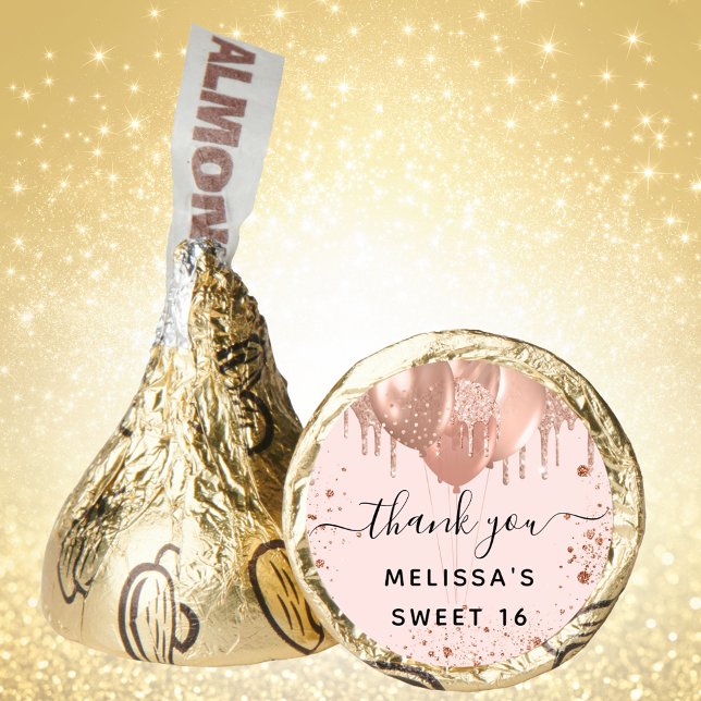 Sweet 16 rose gold blush balloons thank you hershey®'s kisses® (Creator Uploaded)