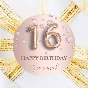 Sweet 16 rose gold blush diamonds classic round sticker