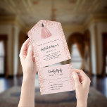 Sweet 16 rose gold blush dress party RSVP All In One Invitation<br><div class="desc">Rose gold,  blush colored background,  decorated with a girl in dress,  and confetti on the inside. Personalize and add a photo,  names,  party details,  RSVP date,  return address and name.</div>