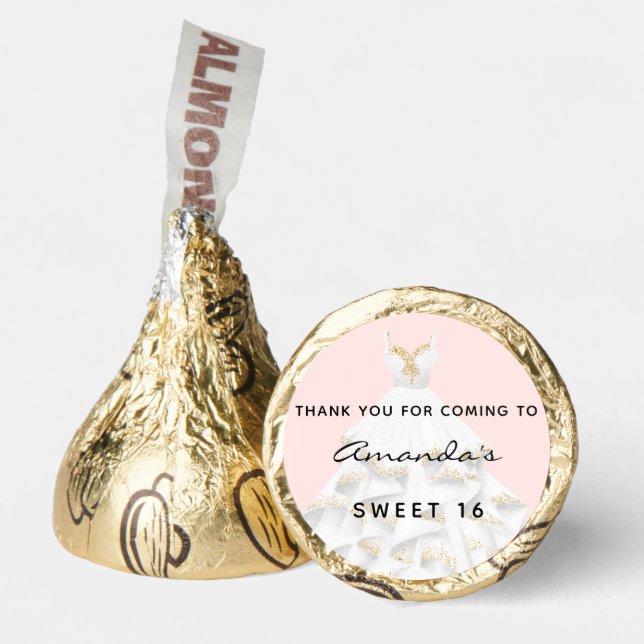 Sweet 16 rose gold blush dress party thank you hershey®'s kisses® (Front)