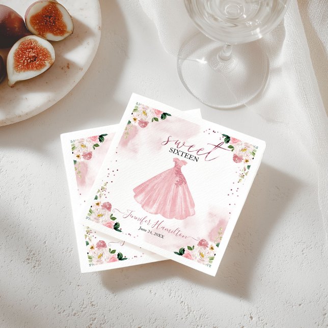 Sweet 16 Rose Gold Blush Floral Dress Napkins (Creator Uploaded)