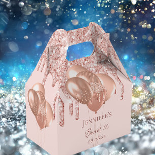 Sweet 16 rose gold blush glitter balloons favor boxes