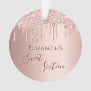 Sweet 16 rose gold blush glitter drips name ornament
