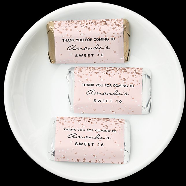 Sweet 16 rose gold blush glitter dust thank you hershey's miniatures (Creator Uploaded)