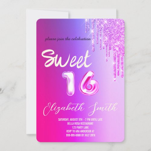 Sweet 16 rose gold blush glitter invitation