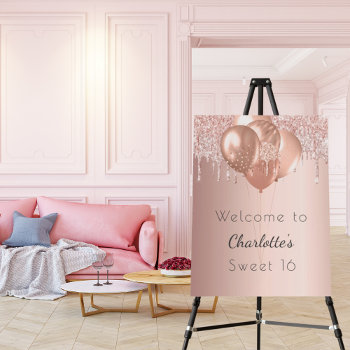 Sweet 16 Rose Gold Blush Glitter Welcome Party Foam Board by Thunes at Zazzle