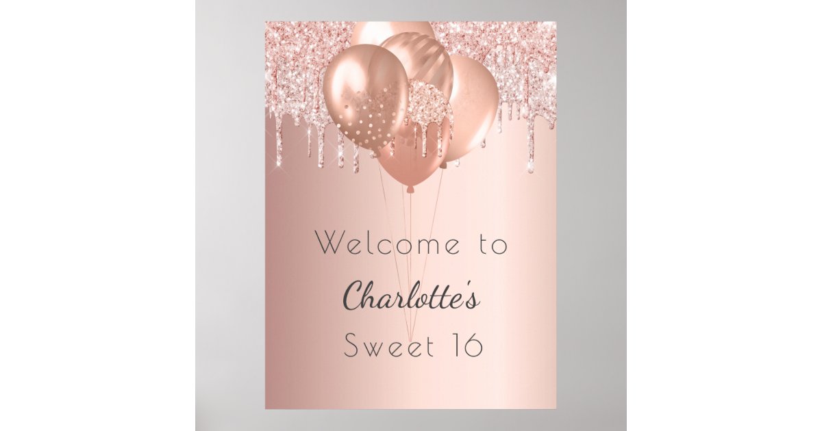 Sweet 16 Rose Gold Blush Glitter Welcome Party Poster Zazzle