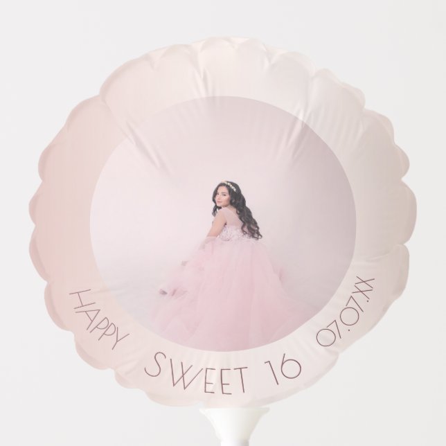 Sweet 16 rose gold blush photo balloon (Front)