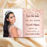 Sweet 16 rose gold blush photo save the date card<br><div class="desc">Add a vertical size photo. An elegant rose gold,  blush gradient background color,  decorated with faux glitter dust. Personalize and add a name and the details.</div>