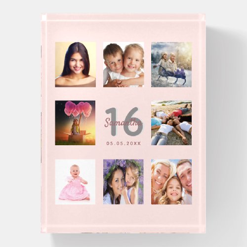 Sweet 16 rose gold blush pink photo collage paperweight